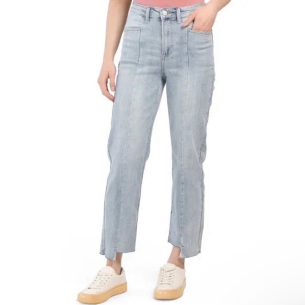 RISEN High Rise Straight cropped Leg Step Hem Jeans stretch light wash 30 NWT